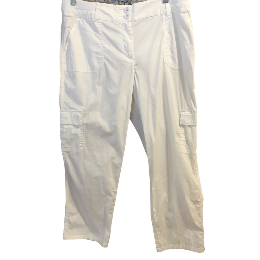 Chico's 1 Ultimate Slim Fit White Cotton Crop Pants, Pockets, Elastic Back, NWT